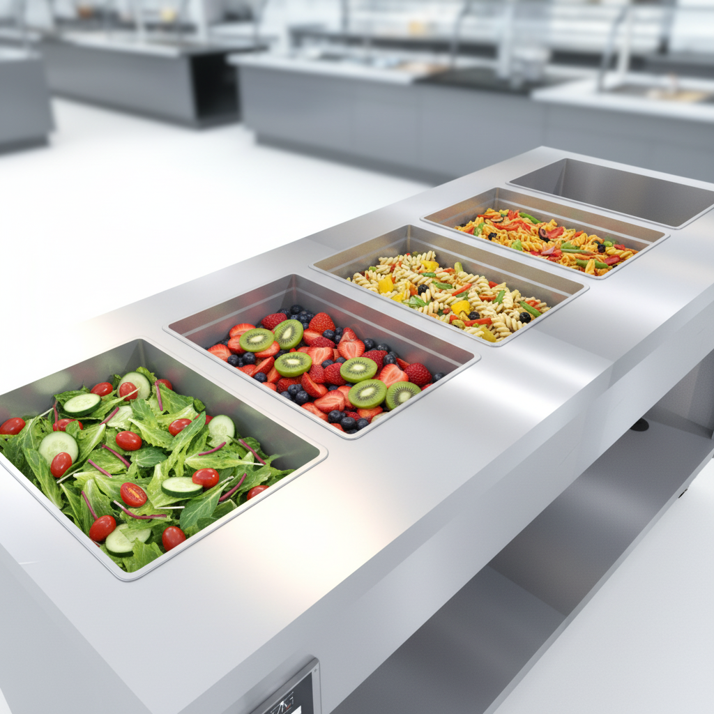 Showcasing the durable 300 Series stainless steel cold pan liner, designed to maintain optimal temperatures for a variety of deep food pans.