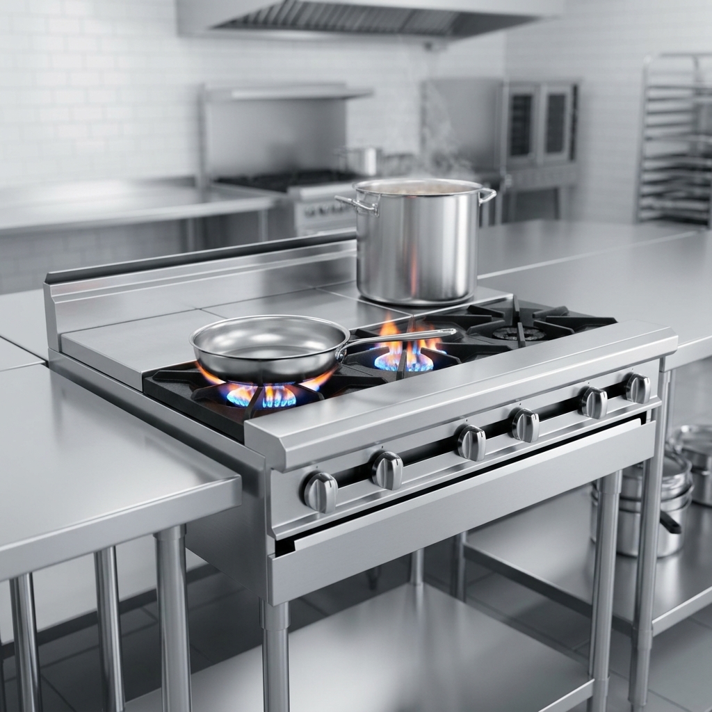Experience the ultimate cooking versatility with open front burners for direct flame cooking and polished rear hot tops for indirect, even heat.