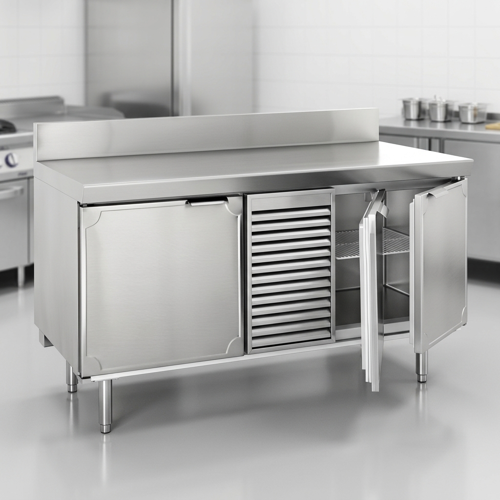 Experience the exceptional durability of the La Rosa Three-Section Work Top Freezer Base, crafted with robust stainless steel for lasting performance in any commercial kitchen.