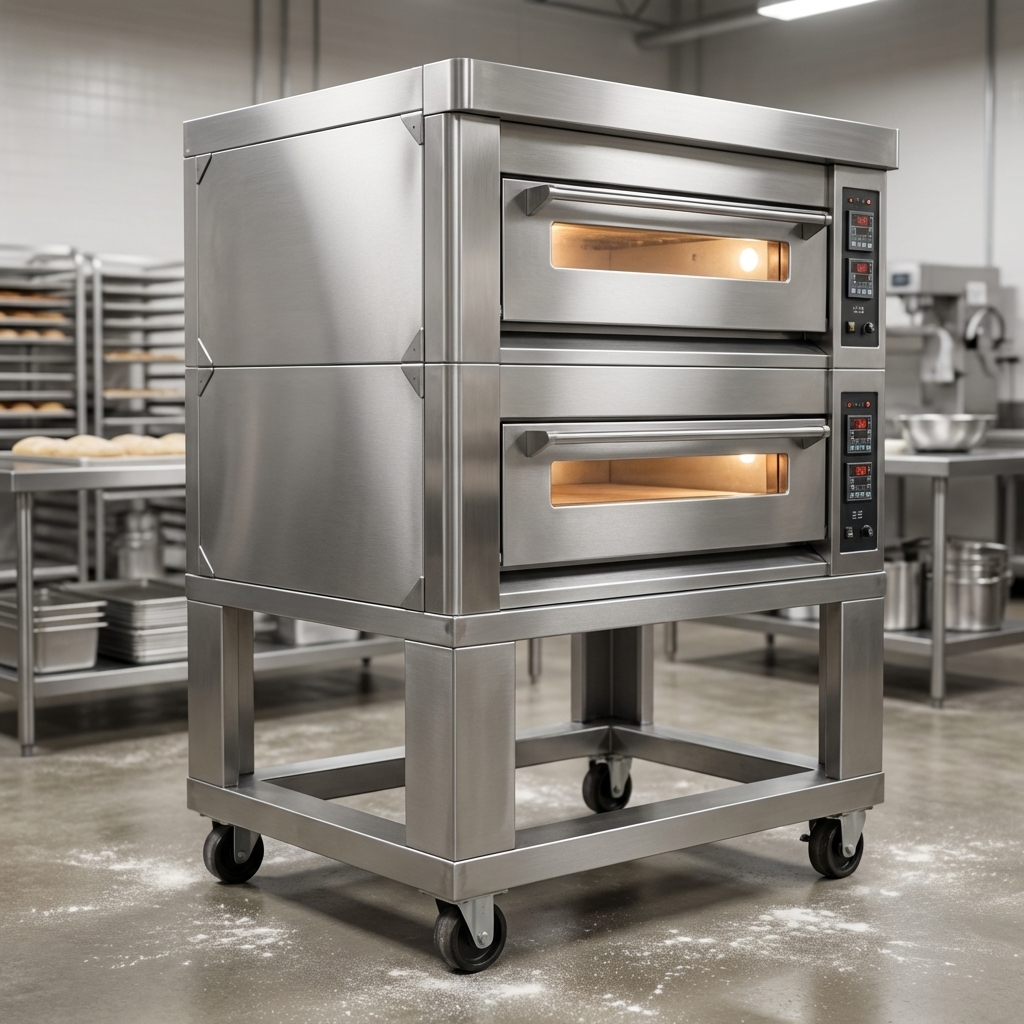 A durable three-deck gas oven built with a welded steel frame for demanding bakery environments.