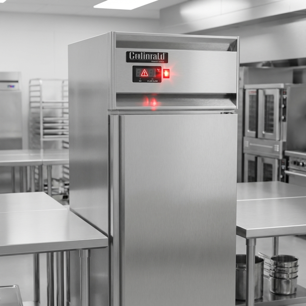 This image highlights the cabinet's essential Hi-Low Alarm, ensuring food safety by alerting operators to temperature deviations.