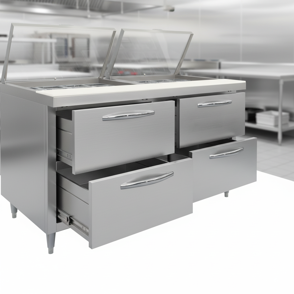 Access bulk ingredients with exceptional ease using the four spacious, refrigerated storage drawers.