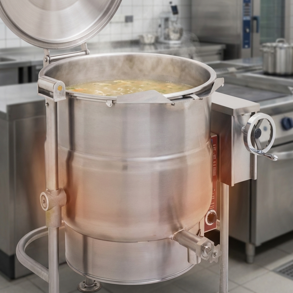 This image highlights the Crown ELT-30 Electric Tilting Kettle's 2/3 jacket design, ensuring efficient and even heating across the entire cooking surface.
