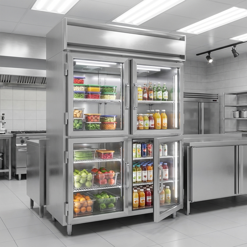 Effortlessly monitor and access your inventory through the convenient half-height glass doors of this reach-in freezer.