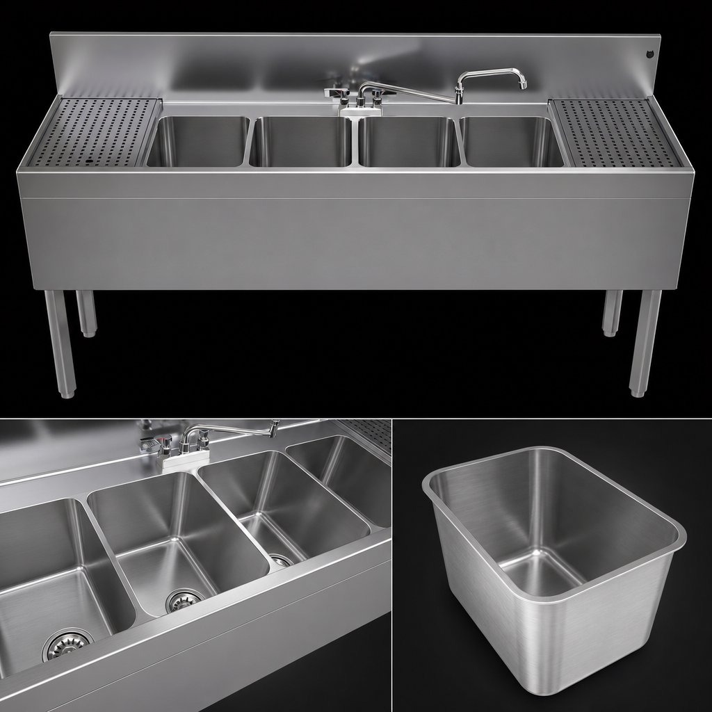 Four Fabricated Sink Bowls