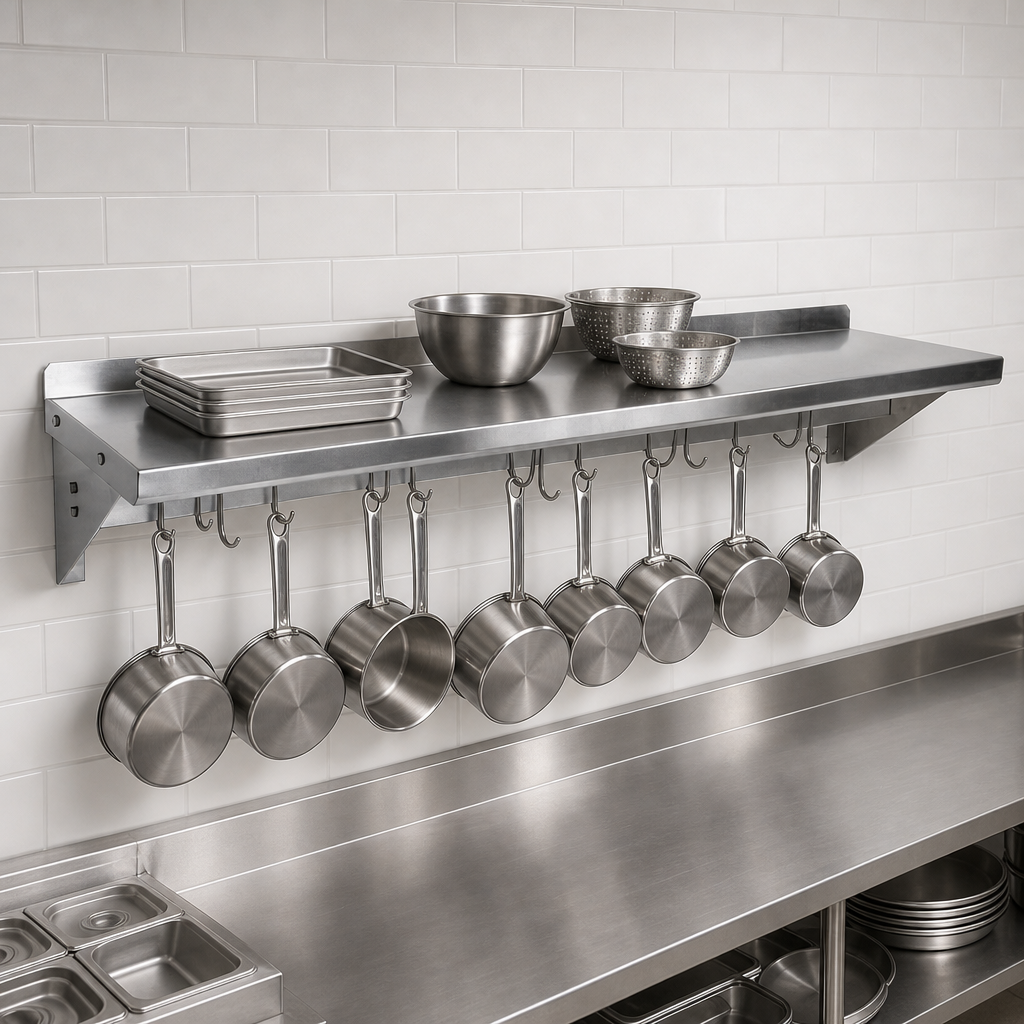 Integrated Wall Shelf And Pot Rack