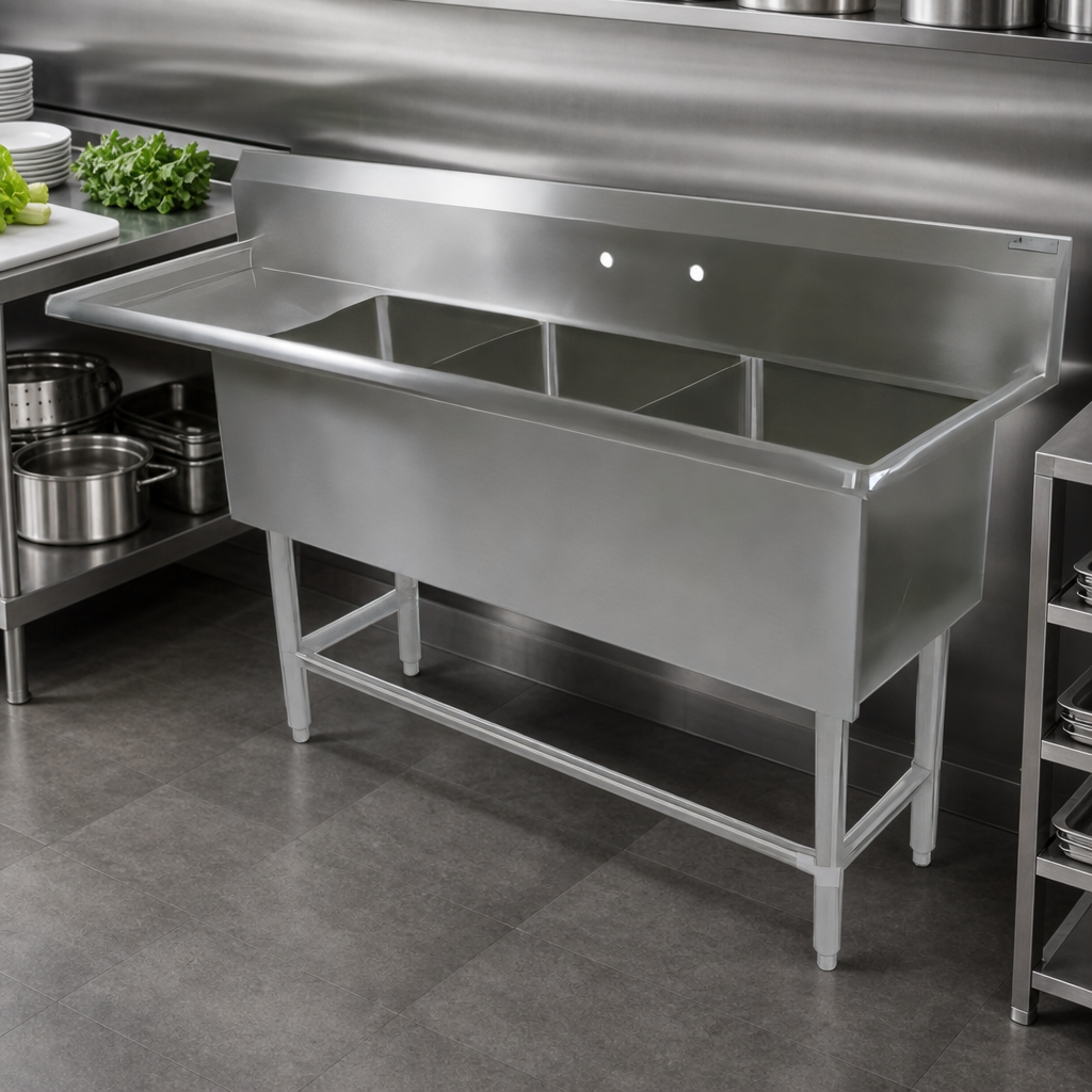 Three-Compartment Sink With Left Drainboard