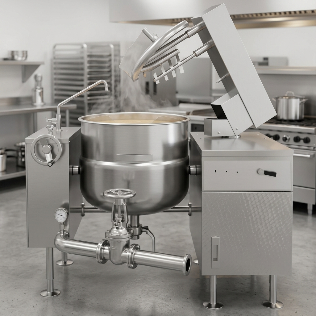 Experience efficient and consistent heating with this 40-gallon tilting mixer kettle, powered by reliable direct steam operation.