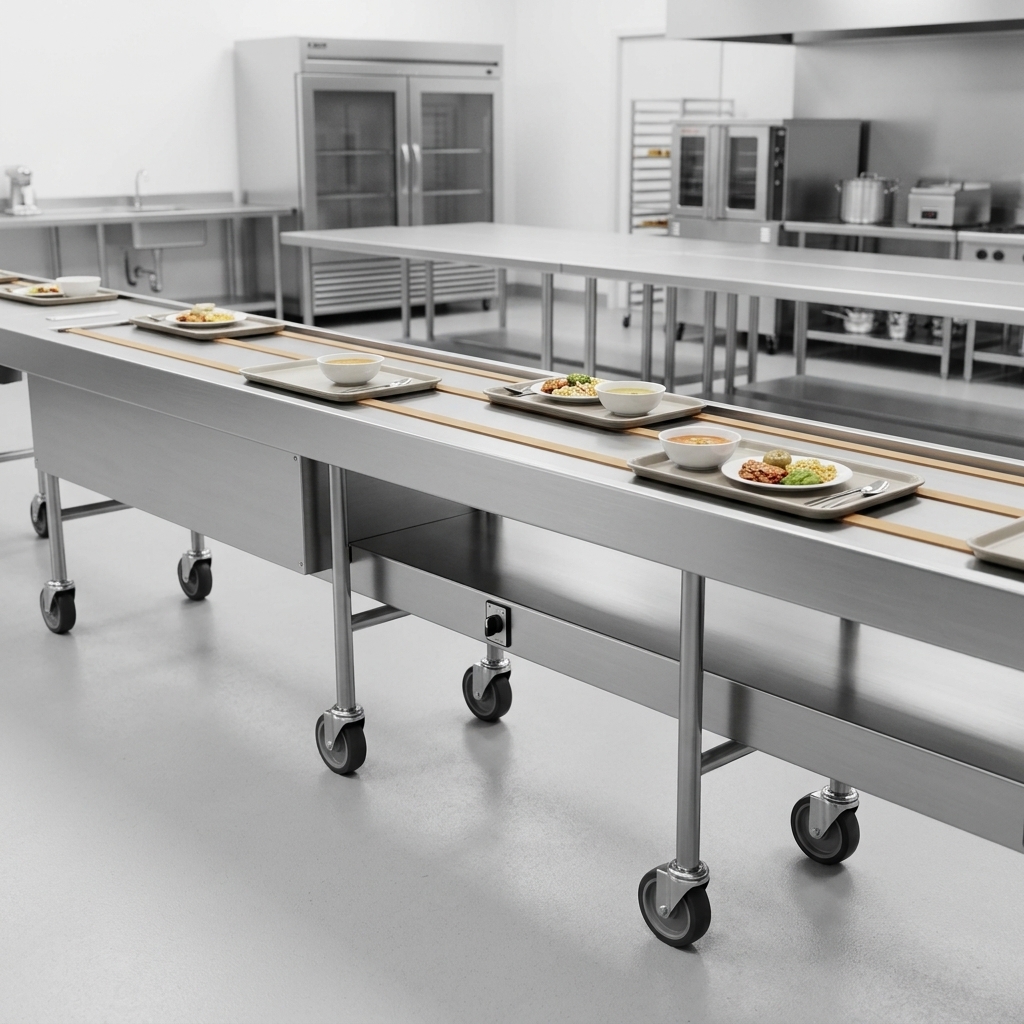 Experience the Dinex DXIESB20 conveyor's dual urethane band belts, engineered for smooth and consistent tray movement in any demanding commercial environment.
