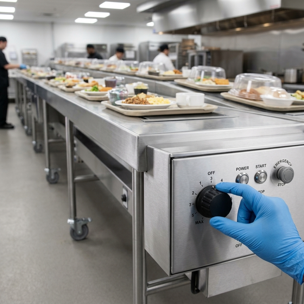 Effortlessly optimize your tray make-up process with the conveyor's precise variable speed control, ensuring maximum workflow efficiency.